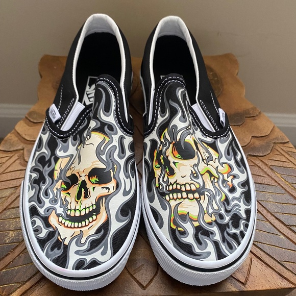 Vans Shoes - Vans Slip Ons Flame Skull